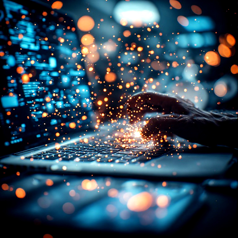 This striking visualization of glowing sparks rising from a fast-typing laptop keyboard captures the rapid, transformative energy behind our 'Update My Website Text and Images' service. By actively deploying fresh, keyword-optimized copy and modern visual assets, we ignite your platform's search engine performance and instantly capture visitor attention. The dynamic technological glow in the image reflects the powerful, continuous momentum SeaGull DT brings to your B2B digital presence through strategic content revitalization.